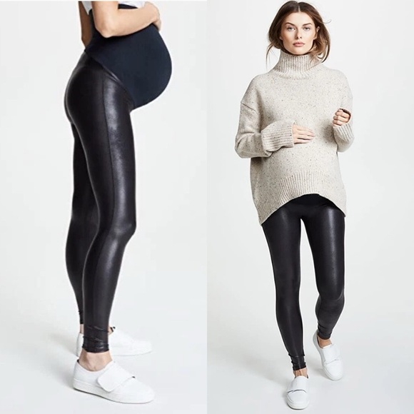 Spanx Mama Maternity Faux Leather High Waisted Leggings- 20201R - Black - S - Picture 1 of 5